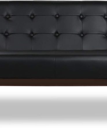 Solid Loveseat Sofa Upholstered Faux Leather Couch 2-Seat Wood Armchair Living Room/Outdoor Lounge Chair, Waiting Room Sofa, 50”W