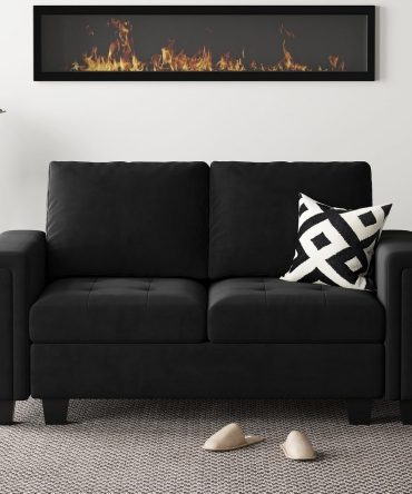 Velvet Modular Loveseat Sofa Couch 2 Seater Sofa Love Seats for Small Space Black