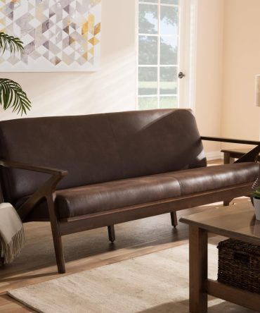 Sofa, 3-Seater Living Room Couch, Solid Wood Frame, Faux Leather Upholstery