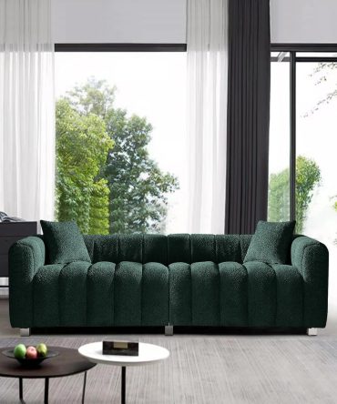 87.4"  Sofa Couch, 3 Seater Sofa with Two Pillows, Upholstered Sofa Couch Tufted Teddy Fabric Solid Wood Fram and Legs for Living Room Bedroom Office (Green)