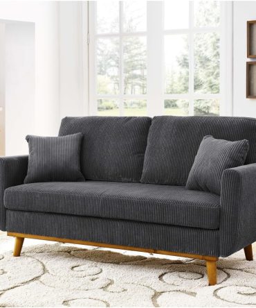 Sofa - Corduroy Gray - Solid Wood Frame & Tapered Legs - Small Spaces & Open-Concept Living Rooms - Cozy Comfort