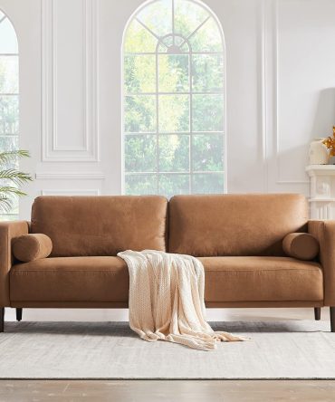 Sofa Couches, 79”  Couch, thable Faux Leather Couch with Upholstered Cushions/Pillows, 3-Seat Sofas & Couches, for Living Room Apartment Office, Brown