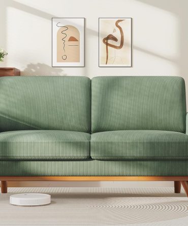 68" Loveseat Sofa - Green, Comfy Corduroy with Spring Cushion, Solid Wood Frame, Modern Deep Seat, Bedroom & Living Room, Office Couch
