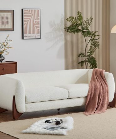 82 Inches Sofa Couch, Cozy 3-Seater, Boucle Fabric, Wood Frame, Beige
