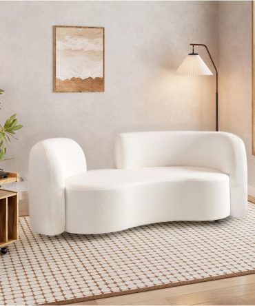 68.9" Curved Sofa with Solid Wood Frame, Beige Couch with  Upholstery, Easy Assembly and Easy Care, Modern Loveseat Couch for Living Room, Bedroom, Office, Hotel, Cafe