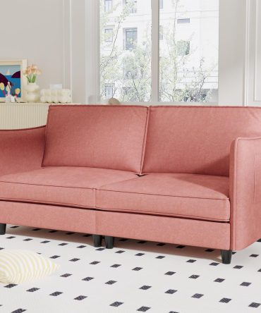 74" Sturdy Solid Wood Frame  Sofa, Modern Couch with Easy Assembly, Loveseat with Armrest Pockets for Small Spaces​​, Red