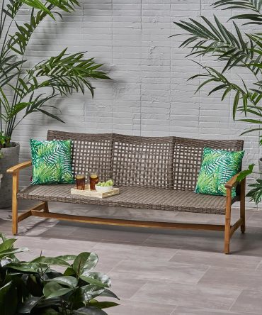 Solid Wood 3 Seater Sofa in Natural Finish –  Comfort for Living Room, Lounge, Patio – Durable and Stylish Piece