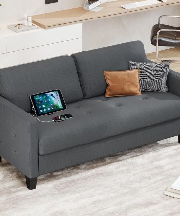 Comfy Loveseat Sofa Small Grey Couch, Small Love Seat Bedroom,  Couches Living Room Dorm Office, 2 Seater Couch Deep Seat Sofas, 57”W (Dark Grey (Loveseat))