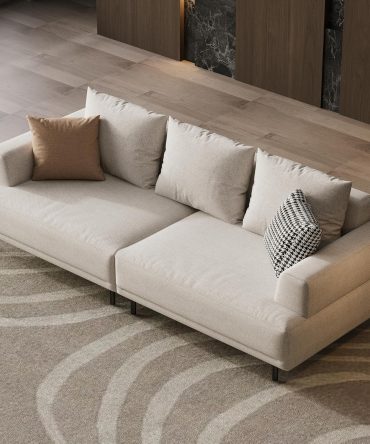 Cream Fabric Sectional Sofa – Contemporary Upholstered Couch with Metal Legs for Living Room (82.67inch-3Seats)