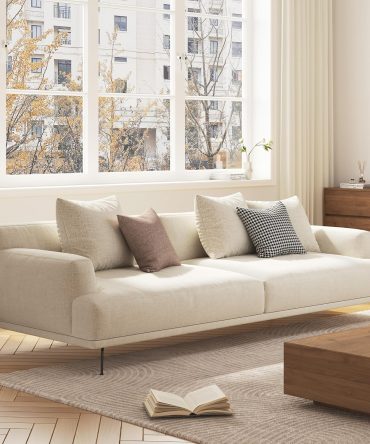 3-Seater Living Room Sofa - Modern Leisure Modular Sofa with Wooden Frame and Metal Legs, Soft Cotton-Linen Fabric, Easy to Install, Suitable for Office, Apartment, and Living Room, Grey, 82.6"